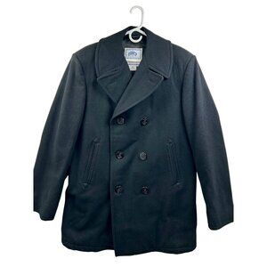 Vintage DSCP Quarterdeck Collection Black Peacoat 42L Men's Wool Double Breasted